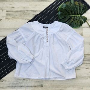 J.Crew Shirred Popover Blouse Top In Cotton Poplin White Size Large L